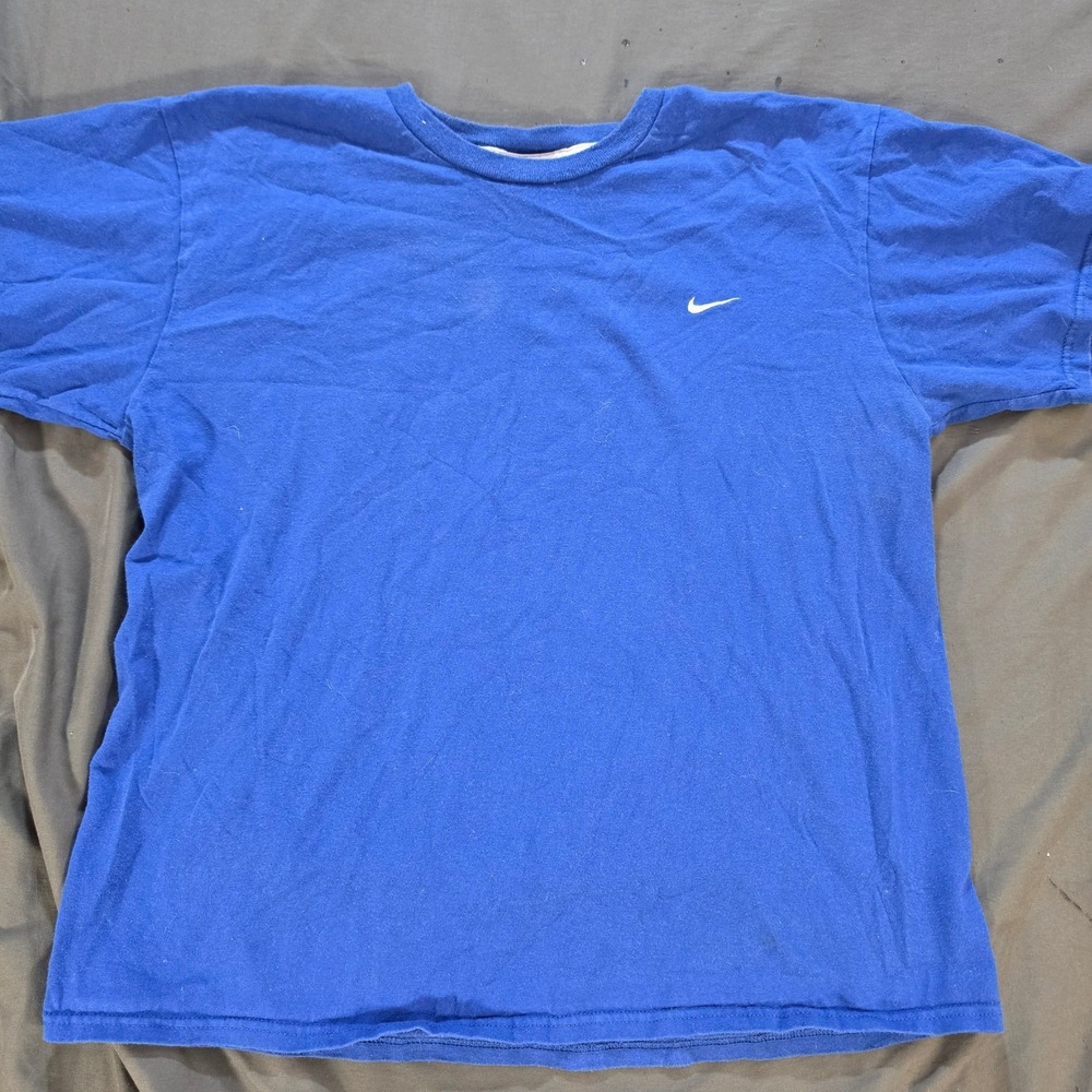 Nike Mens Medium Royal Blue Short Sleeve Swoosh Logo Crewneck T-Shirt Vtg 90s